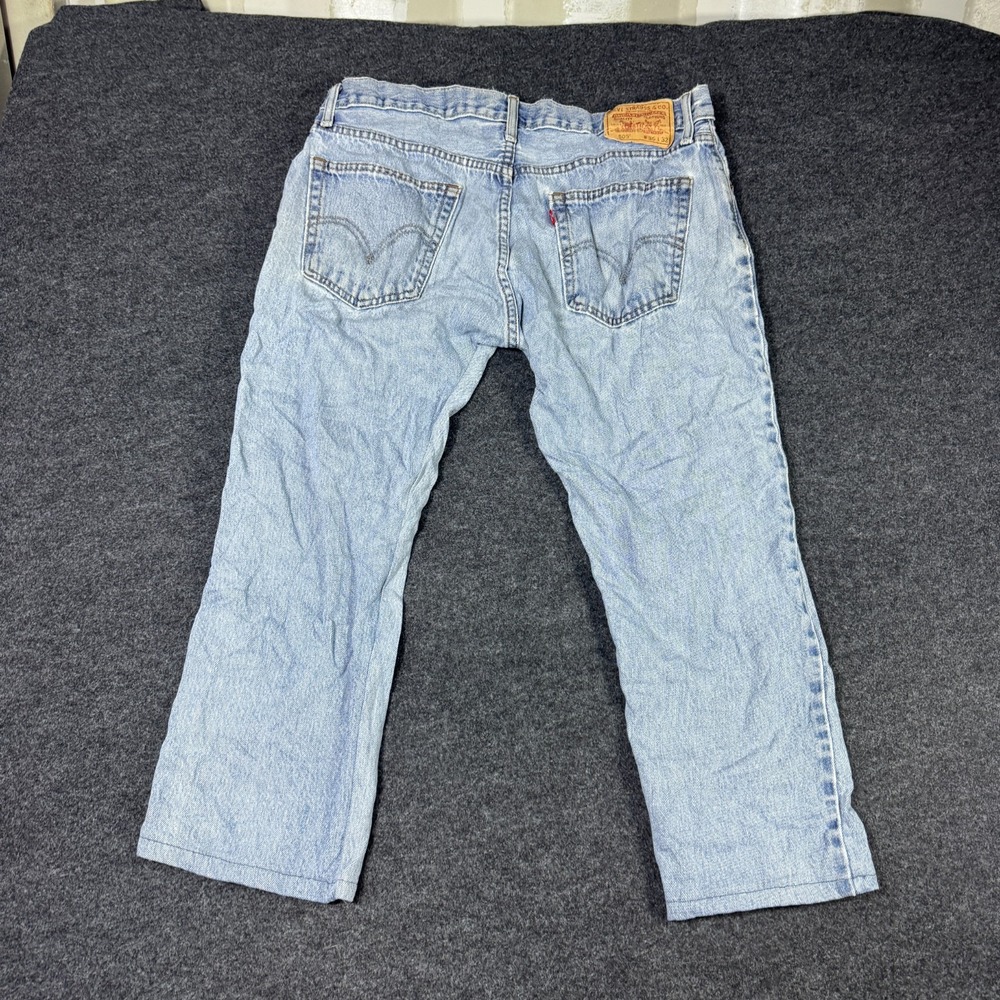 Levi's 505 Straight Fit Jeans Mens 36x32 Blue Denim Light Wash Cotton Red Tab